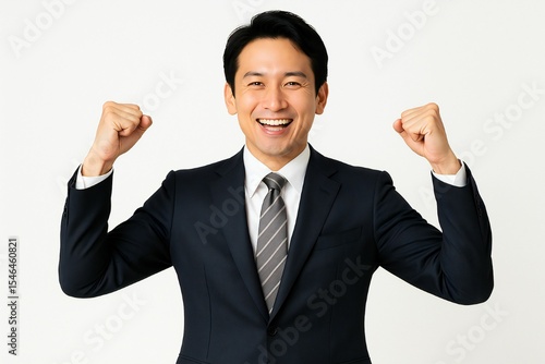 成功や目標達成を喜ぶビジネスマンの笑顔とガッツポーズ