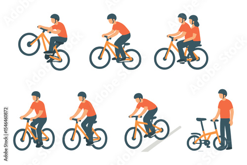 Cycling and bmx icons set – silhouette, biking and trick symbols for design projects