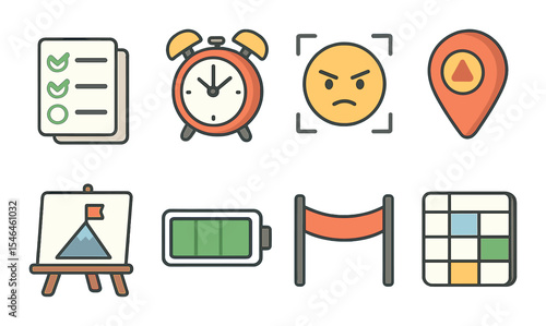 Productivity and task management icons set – outline, efficiency and planning visuals