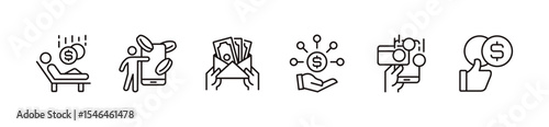 financial income icon line set business earning profit vector people or hand holding money salary passive income signs outline illustration for web and app