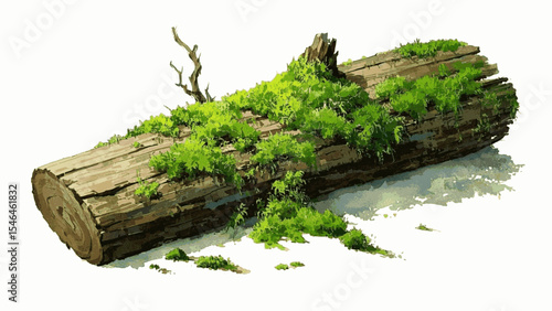 Damp Velvet Green moss log isolated watercolor vector illustration svg