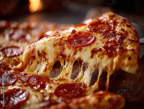 Savoring delicious pepperoni pizza italian restaurant food photography cozy atmosphere close-up culinary delight