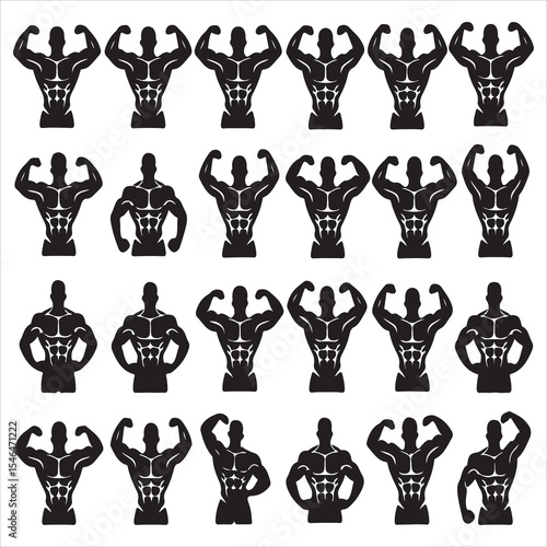 Collection of muscular bodybuilder silhouettes