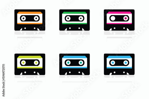 Colorful Cassette Tapes on White Background Retro Music Media Collection