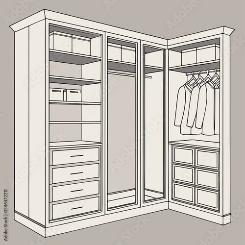 Modern Wardrobe Closet Design – Organized Storage with Shelves, Drawers, and Hanging Space