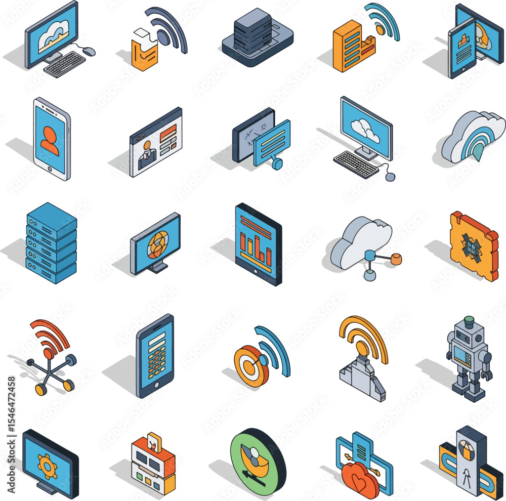 collection of 3d isometric technology vector icons diverse set of network cloud computing server mobile and desktop illustrations modern tech graphics for digital design business and it solution collection of 3d isometric technology vector icons diverse set of network cloud computing server mobile and desktop illustrations modern tech graphics for digital design business and it solution