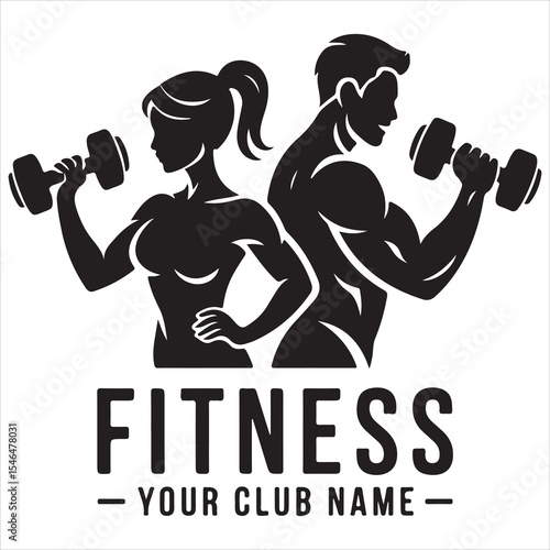 Fitness club logo man and woman weightlifting