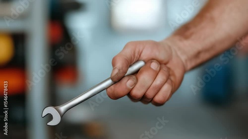 Wallpaper Mural Hand tightening a bolt with wrench in workshop: stepbystep tool operation Torontodigital.ca