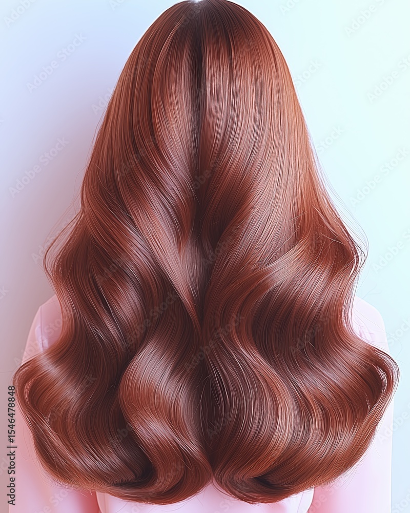 Fototapeta premium Luxurious Long Brown Hair Waves Flowing Down Back