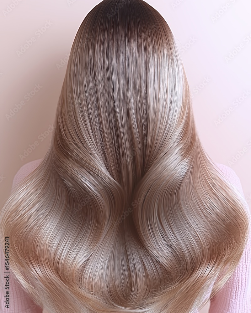 Fototapeta premium Smooth Blonde Hair Waves Cascading Down Back