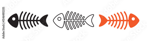 Skeleton fish logo. Fish bone line art silhouette. Vector illustration eps 10