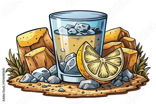Gin fizz cocktail with ice cubes and lemon slice in tall highball glass fizzy citrus vector drink perfect for summer menus, mixology art, or bar designs