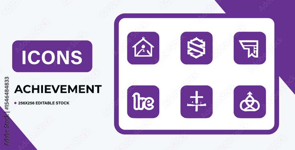 Achievement Icons Set Diverse Symbols of Success and Accomplishment in Purple Achievement Icons Set Diverse Symbols of Success and Accomplishment in Purple