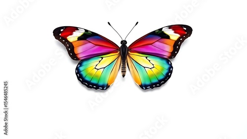 Vibrant Rainbow Butterfly with Detailed Wings and Colorful Patterns on a Pure White Background - Perfect for Nature, Art, and Design Themes