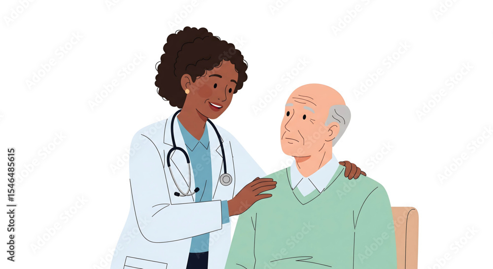 Doctor Reassuring Elderly Patient Vector Illustration Doctor Reassuring Elderly Patient Vector Illustration