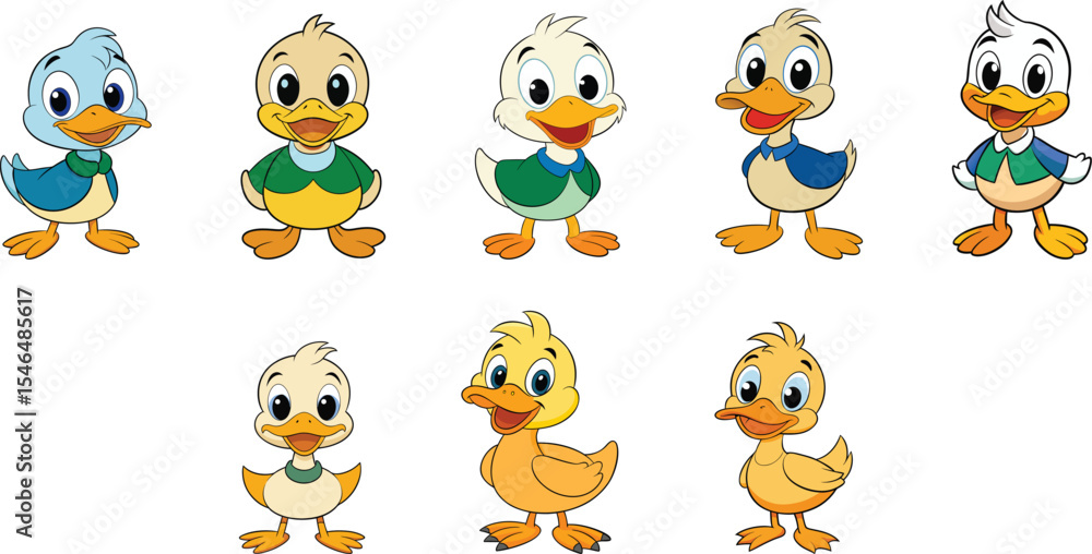 Happy duck cartoon set vector illustration Happy duck cartoon set vector illustration