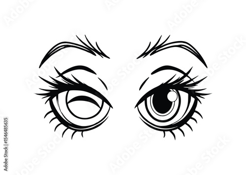 Silhouette of winking eyes isolated on a white background