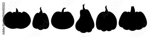 Pumpkin silhouettes set. Black vegetable icons isolated. Autumn harvest, Halloween, Thanksgiving, organic farming, food design elements, vector illustration.