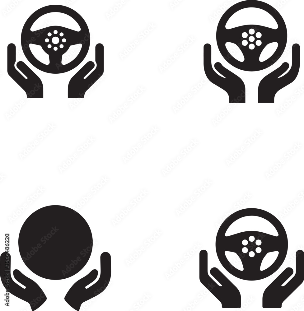 Hands Protecting Steering Wheels - Automotive Safety Icons Hands Protecting Steering Wheels - Automotive Safety Icons
