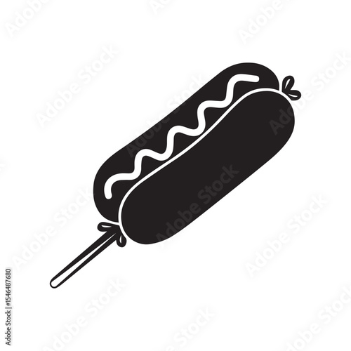 Hot dog Corndog with sausage and mustard vector illustration icon silhouette fast food symbol on white background