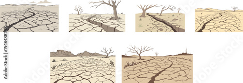 barren land with tree set vector illustration