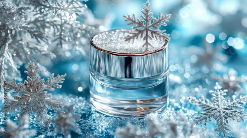 Winter skincare jar with snowflakes