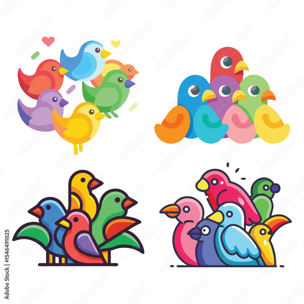 Fototapeta premium Collection of Cute and Colorful Cartoon Birds