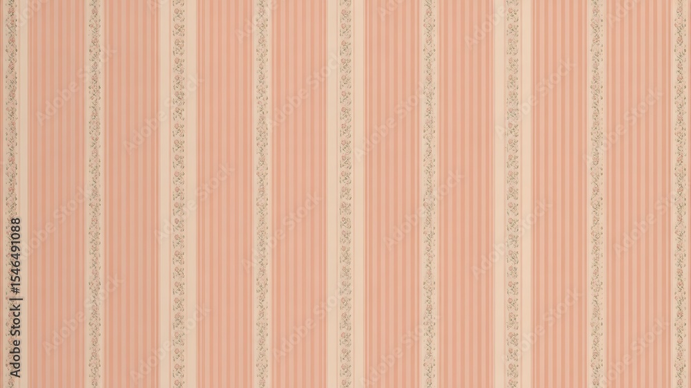 Obraz premium Peach and cream vertical striped wallpaper with floral design