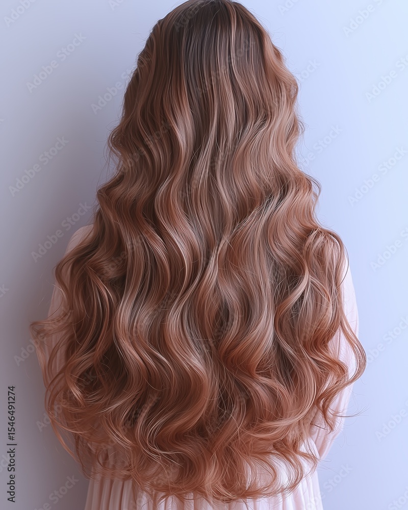 Fototapeta premium Long Brown Wavy Hair Cascading Down Back