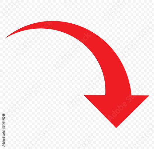 Red arrow icon. vector arrow icon. Long curve  arrow icon .