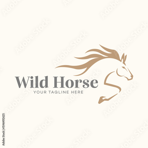 Elegant Wild Horse Logo Design Running, Graceful, Nature, Speed, Power