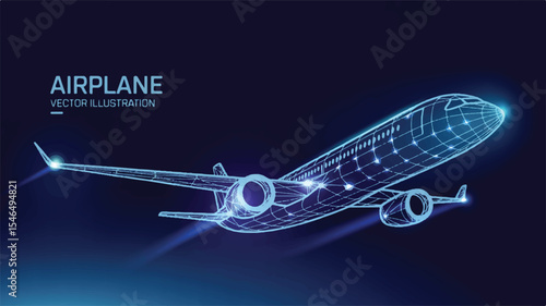 Futuristic Airplane Digital Wireframe Illustration