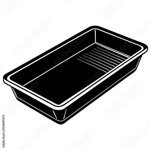 Black plastic tray isolated on white background