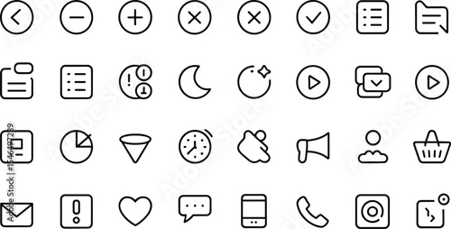 Collection of Black Line Icons User Interface Symbols Arrows Checkmarks Plus Minus Signs Documents Settings 1