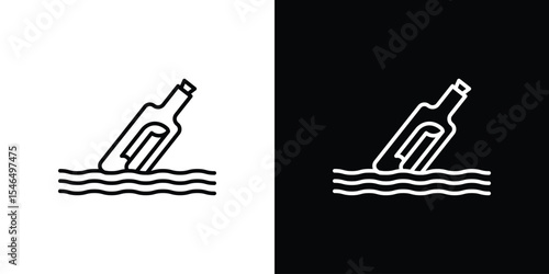 Message In a Bottle icon in black. flat graphic vector icon