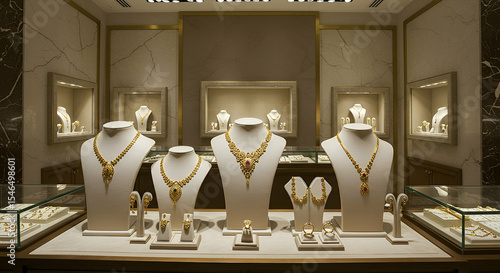Elegant Gold Jewelry Display in Luxury Store