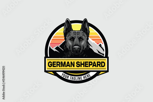 German Shepard Dog character vector badge logo template