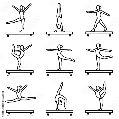 Gymnastics Balance Beam Exercises Outline Icons