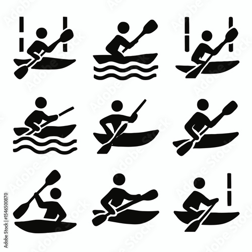 Kayak Slalom Race: Athlete and Gates Silhouettes