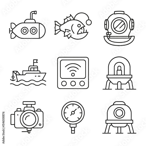Ocean Exploration Tools & Deep Sea Technology Icons