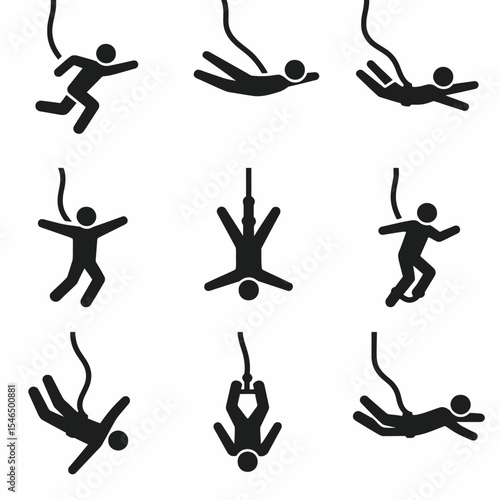 Bungee Jumping Action Silhouettes Icons