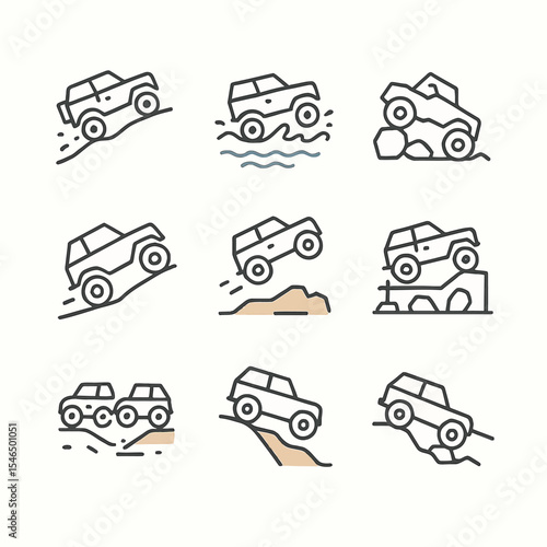 Off Road Vehicle Action Line Art Icons