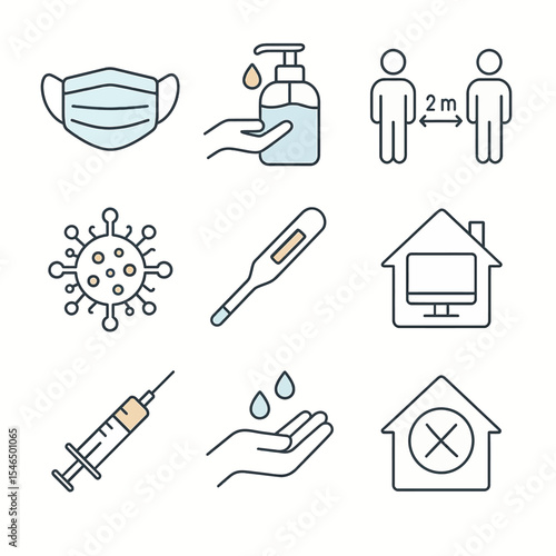 Pandemic Outbreak Line Art Icons Set