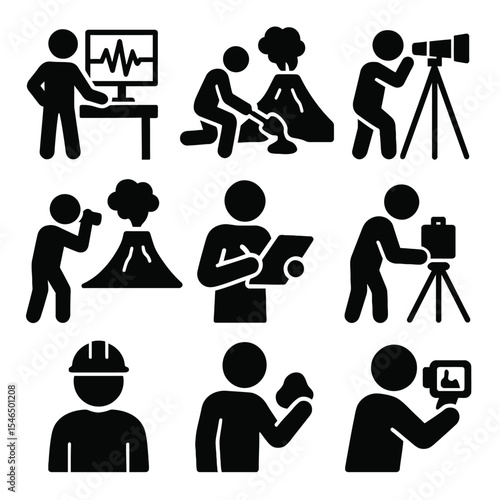 Volcanologist and Earth Science Icons Set