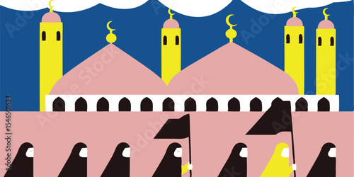 Women in Niqab Walking Towards Mosque A Symbolic Illustration of Islamic Faith and Culture