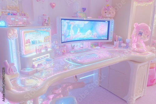 Kawaii Pink Dreamy Gaming Setup: Magical Girl Themed PC Station