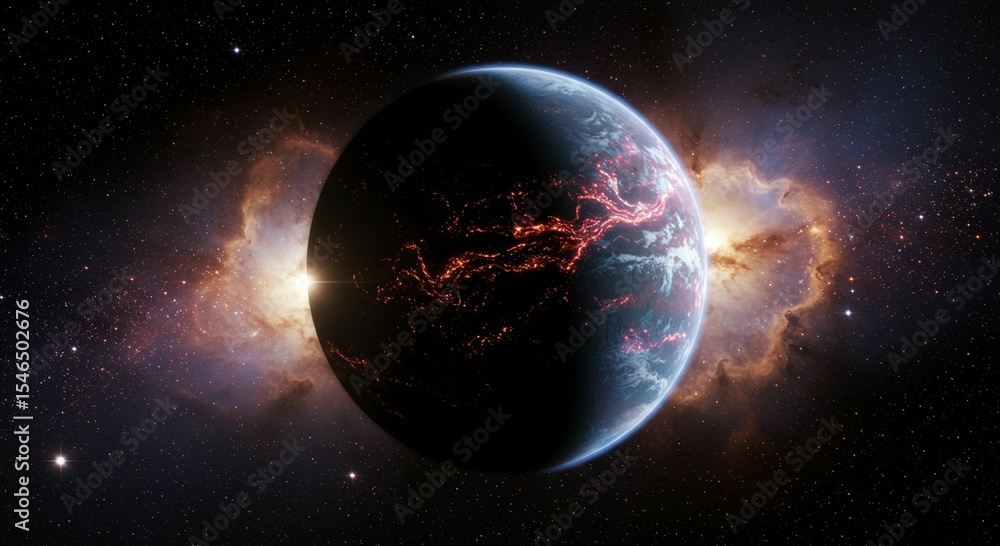 Fototapeta premium Planet sunrise in space illustration