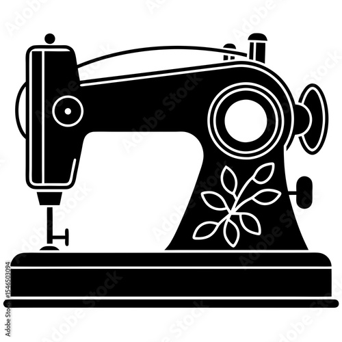 Vintage sewing machine with floral design isolated on white background