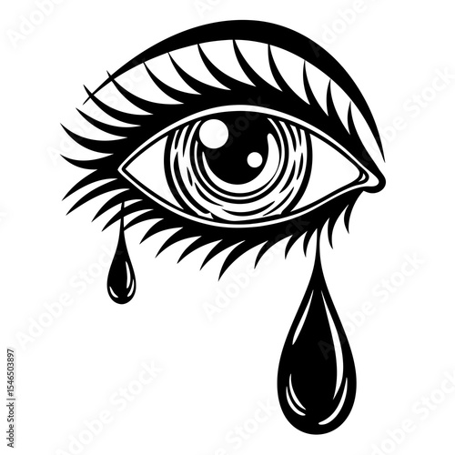 Eye with tears isolated on white background