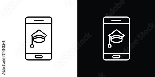 Mobile learning icon in black. flat graphic vector icon